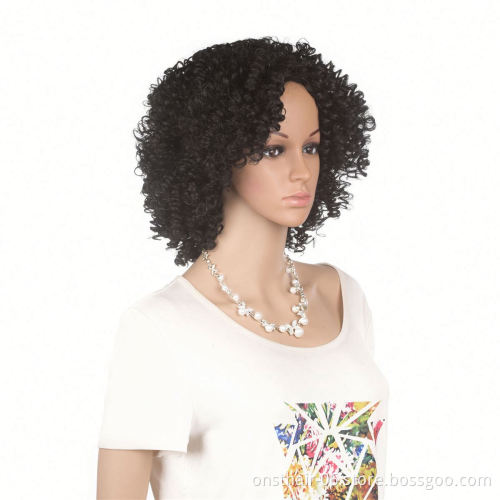 MYZYR's own brand 12-inch heat-resistant curly hair synthetic African wig, cheap high-quality synthetic wig supplier (black)